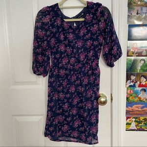 Forever 21 Floral 3/4 Quarter Sleeve MIDI Dress